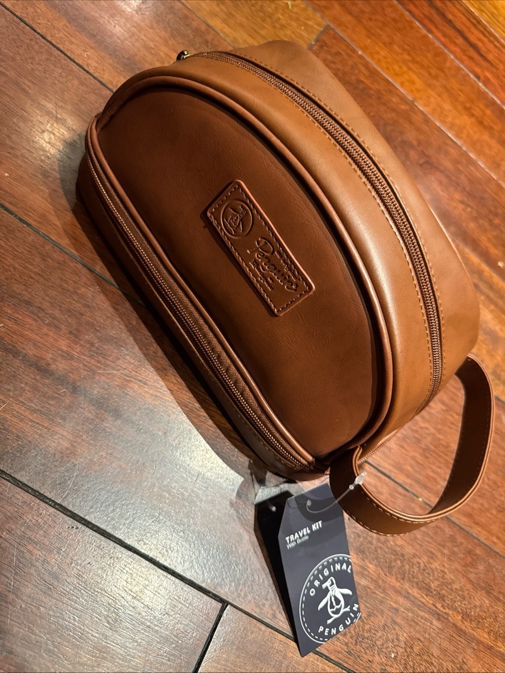 NWT Original PENGUIN Brown Shaving/Toiletry Travel Bag Kit Men’s + Travel Bottle